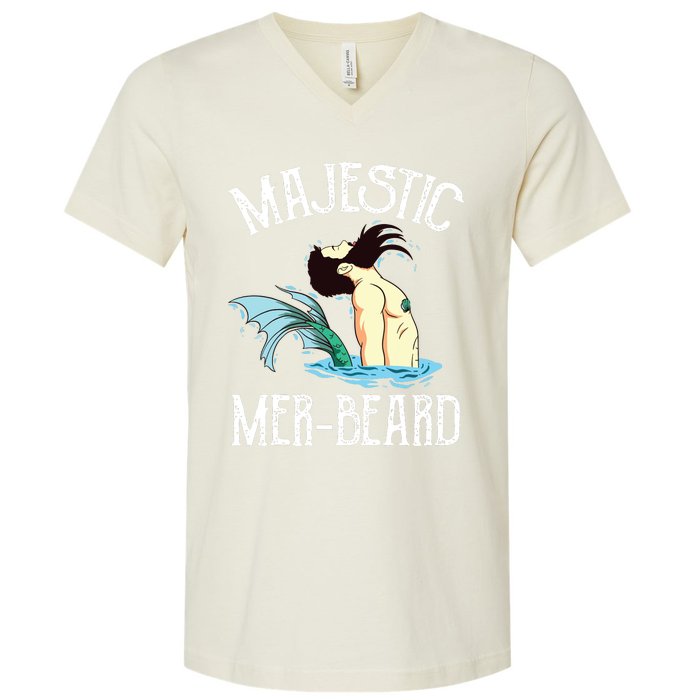 Majestic Merbeard Funny Merman Manly Merman V-Neck T-Shirt