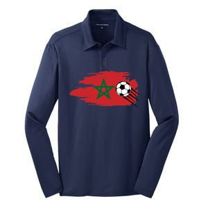 Morocco Moroccan Flag Soccer Football Lover Silk Touch Performance Long Sleeve Polo