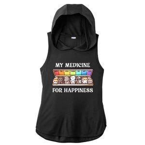 My Medicine For Happiness Cats Kitty Every Day Cat Lover Ladies PosiCharge Tri-Blend Wicking Draft Hoodie Tank