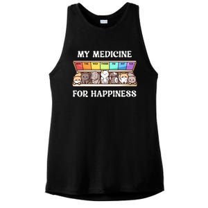 My Medicine For Happiness Cats Kitty Every Day Cat Lover Ladies PosiCharge Tri-Blend Wicking Tank