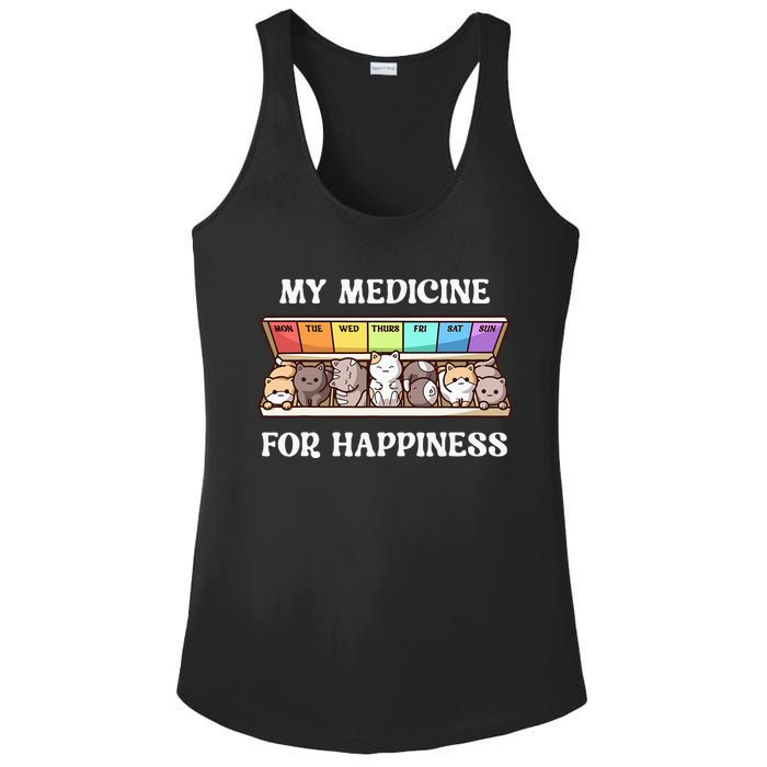 My Medicine For Happiness Cats Kitty Every Day Cat Lover Ladies PosiCharge Competitor Racerback Tank