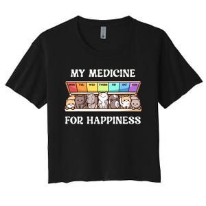 My Medicine For Happiness Cats Kitty Every Day Cat Lover Women's Crop Top Tee