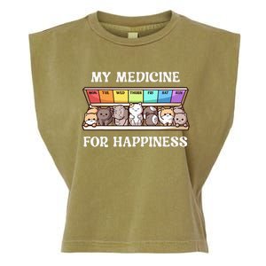 My Medicine For Happiness Cats Kitty Every Day Cat Lover Garment-Dyed Women's Muscle Tee