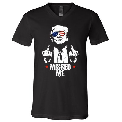 Missed Me Finger Trump 2024 Take America Back Pennsylvania Rally V-Neck T-Shirt