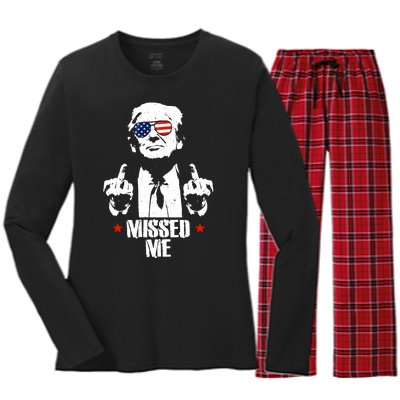 Missed Me Finger Trump 2024 Take America Back Pennsylvania Rally Women's Long Sleeve Flannel Pajama Set 