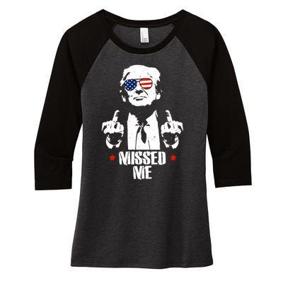 Missed Me Finger Trump 2024 Take America Back Pennsylvania Rally Women's Tri-Blend 3/4-Sleeve Raglan Shirt