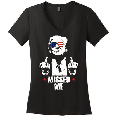 Missed Me Finger Trump 2024 Take America Back Pennsylvania Rally Women's V-Neck T-Shirt