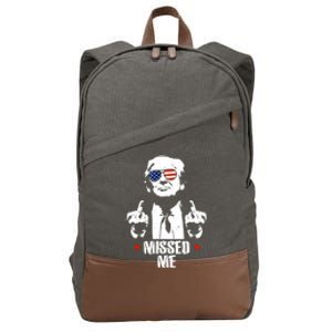 Missed Me Finger Trump 2024 Take America Back Pennsylvania Rally Cotton Canvas Backpack