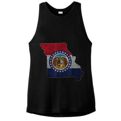 Missouri Map Flag State Distressed Ladies PosiCharge Tri-Blend Wicking Tank
