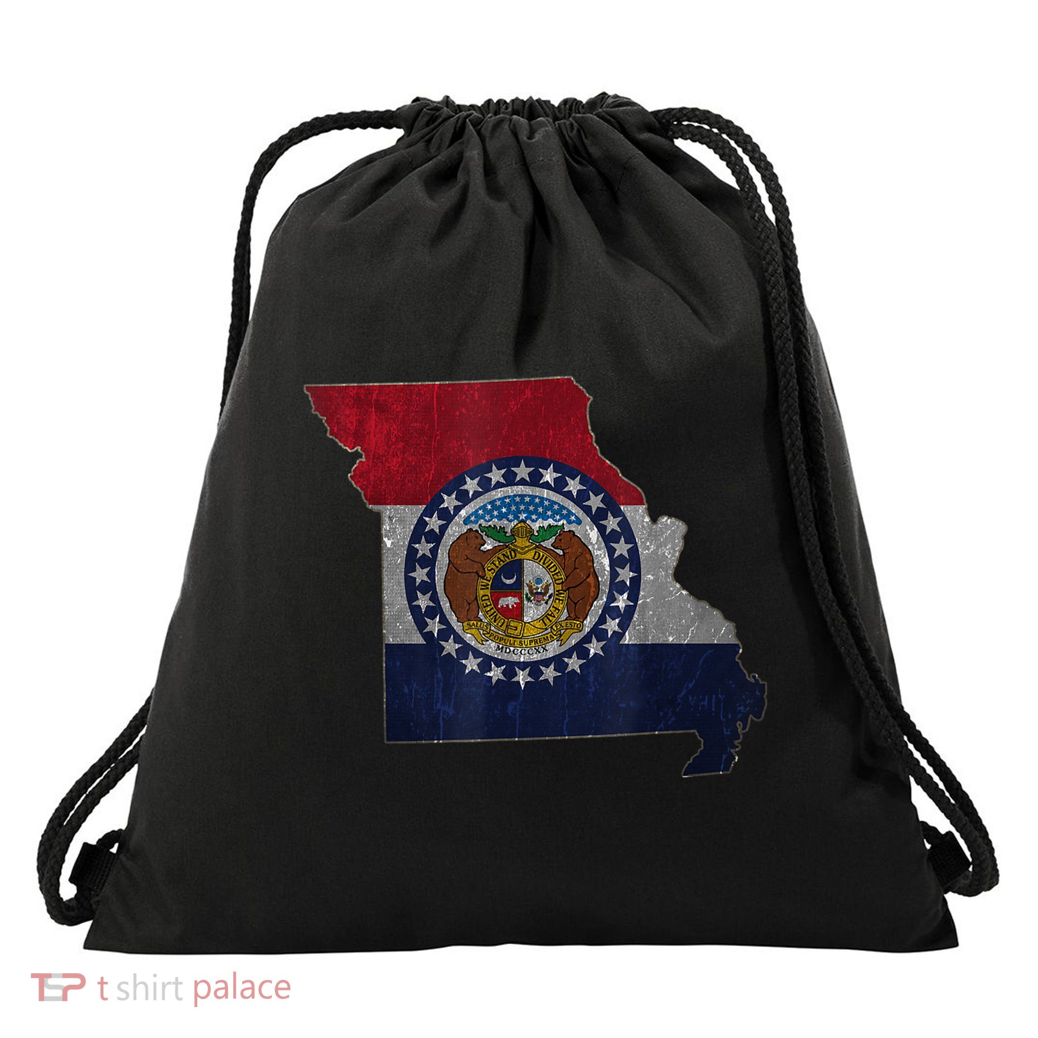 Missouri Map Flag State Distressed Drawstring Bag