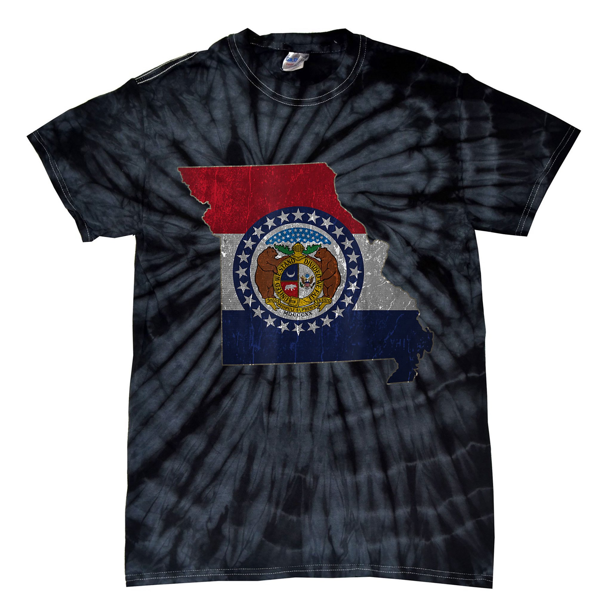 Missouri Map Flag State Distressed Tie-Dye T-Shirt