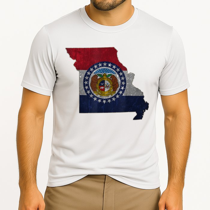 Missouri Map Flag State Distressed Performance Shirt