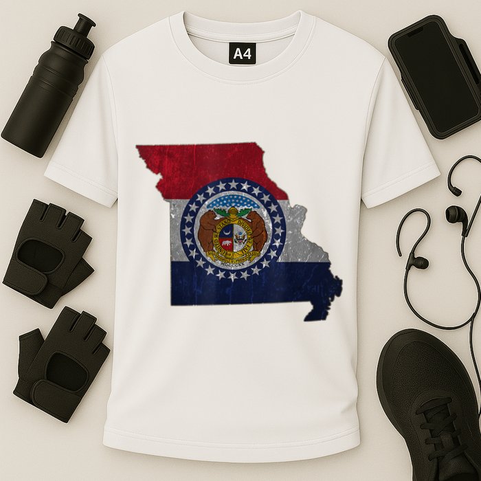 Missouri Map Flag State Distressed Performance Shirt