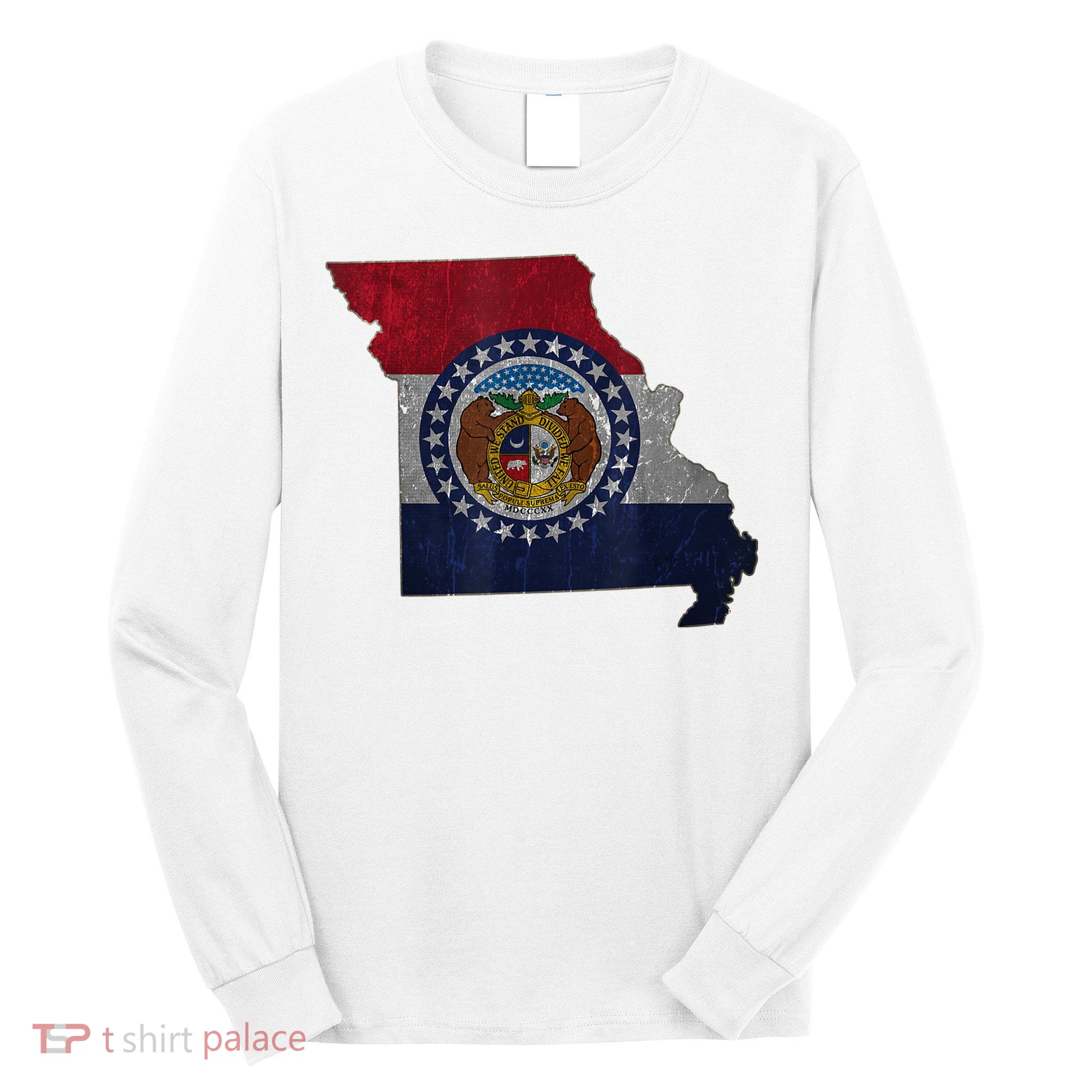 Missouri Map Flag State Distressed Long Sleeve Shirt