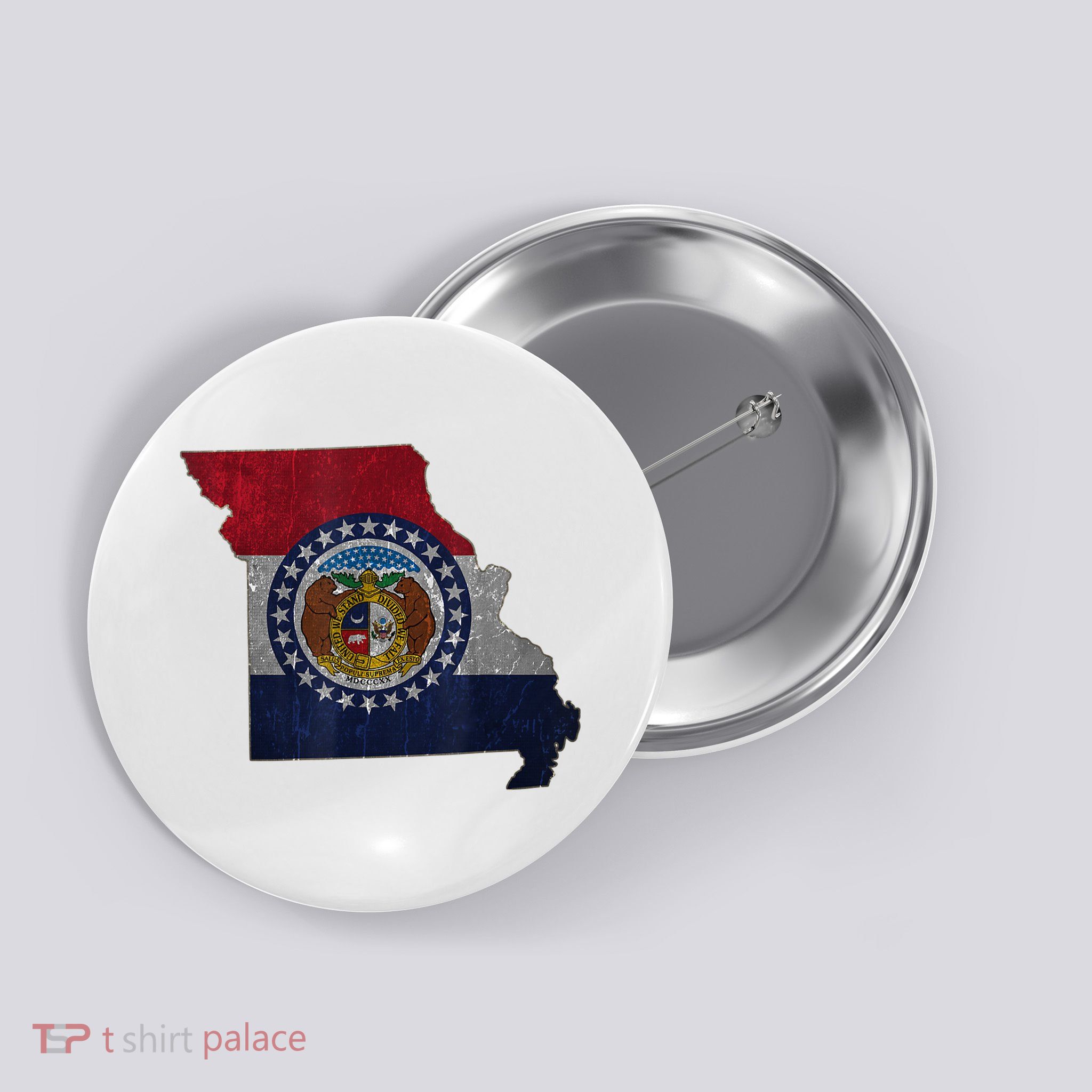Missouri Map Flag State Distressed Button