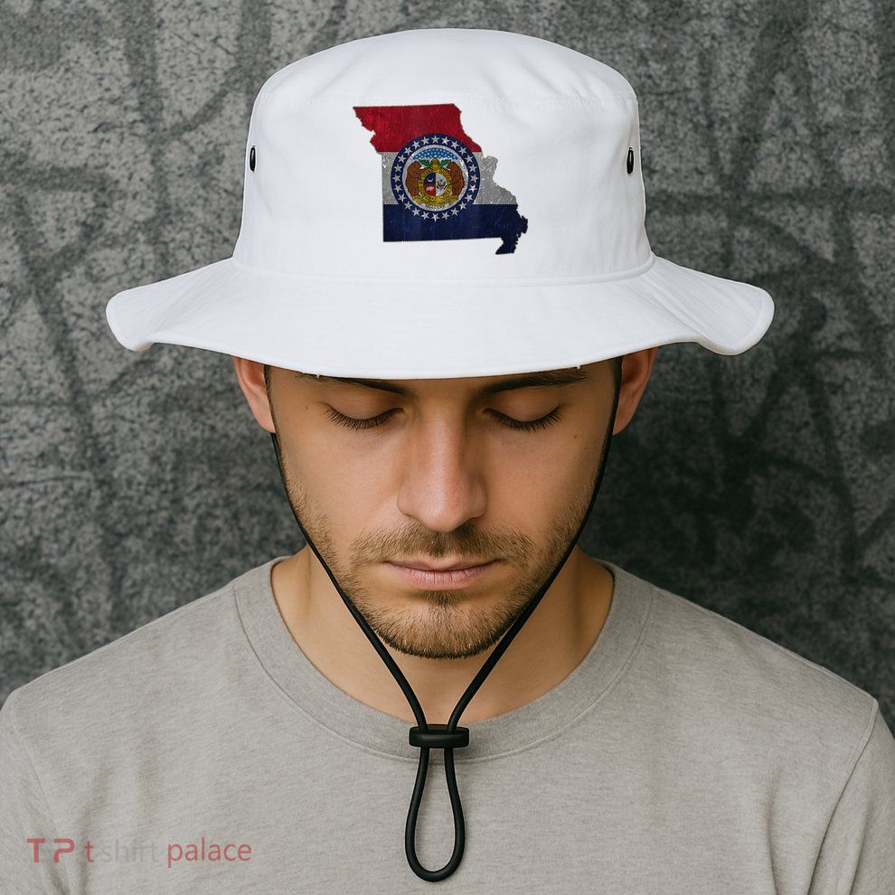Missouri Map Flag State Distressed Bucket Hat