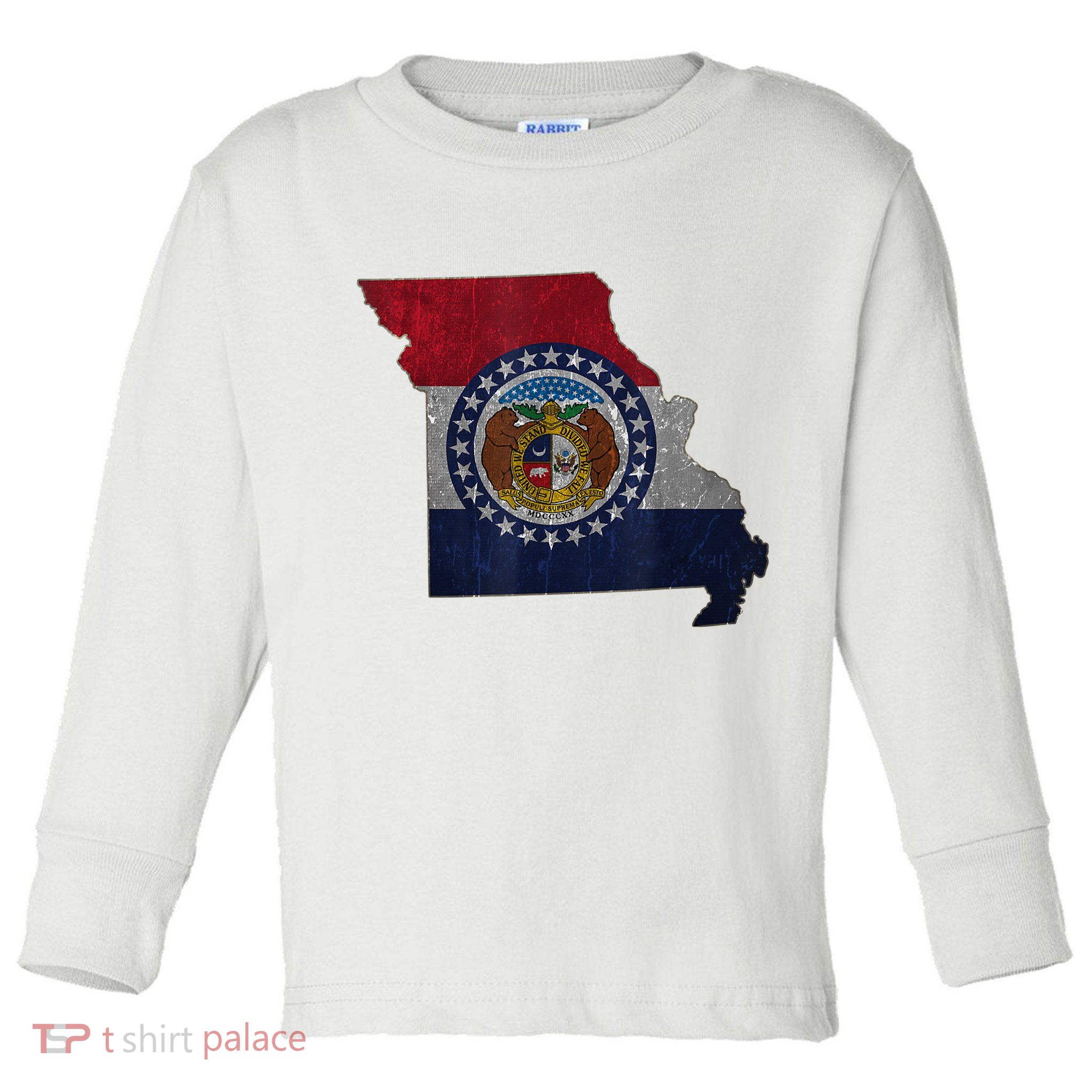 Missouri Map Flag State Distressed Toddler Long Sleeve Shirt