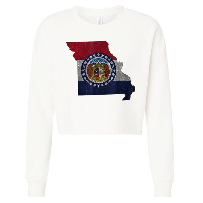 Missouri Map Flag State Distressed Cropped Pullover Crew
