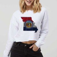 Missouri Map Flag State Distressed Cropped Pullover Crew