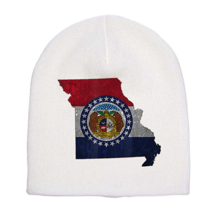 Missouri Map Flag State Distressed Short Acrylic Beanie