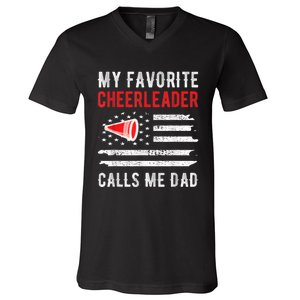 Mens My Favorite Cheerleader Calls Me Dad Cheerleading Cheer Dad V-Neck T-Shirt