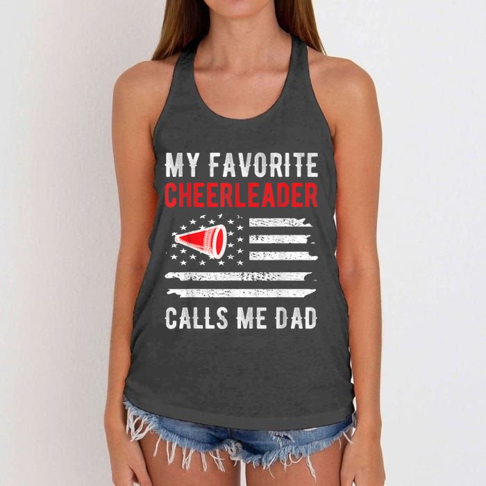 Mens My Favorite Cheerleader Calls Me Dad Cheerleading Cheer Dad Women's Knotted Racerback Tank