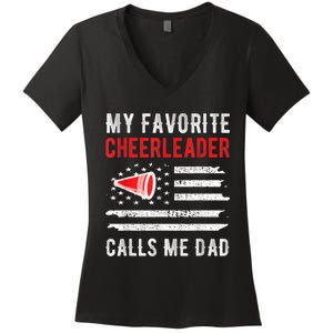 Mens My Favorite Cheerleader Calls Me Dad Cheerleading Cheer Dad Women's V-Neck T-Shirt