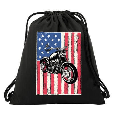 Motorcycle Men Gift Idea Biker American Flag Motorcycle Drawstring Bag