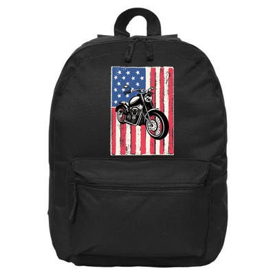 Motorcycle Men Gift Idea Biker American Flag Motorcycle 16 in Basic Backpack