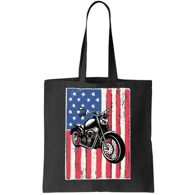 Motorcycle Men Gift Idea Biker American Flag Motorcycle Tote Bag