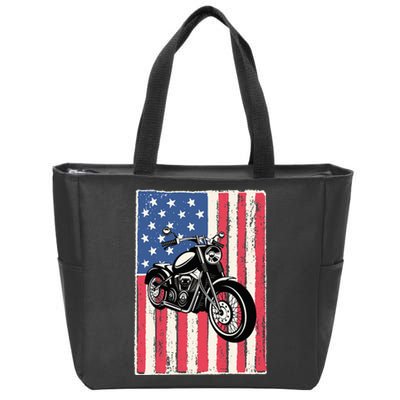 Motorcycle Men Gift Idea Biker American Flag Motorcycle Zip Tote Bag