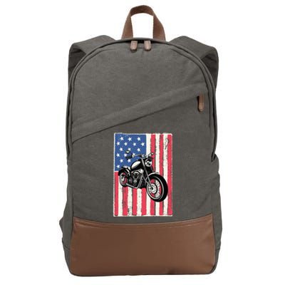 Motorcycle Men Gift Idea Biker American Flag Motorcycle Cotton Canvas Backpack