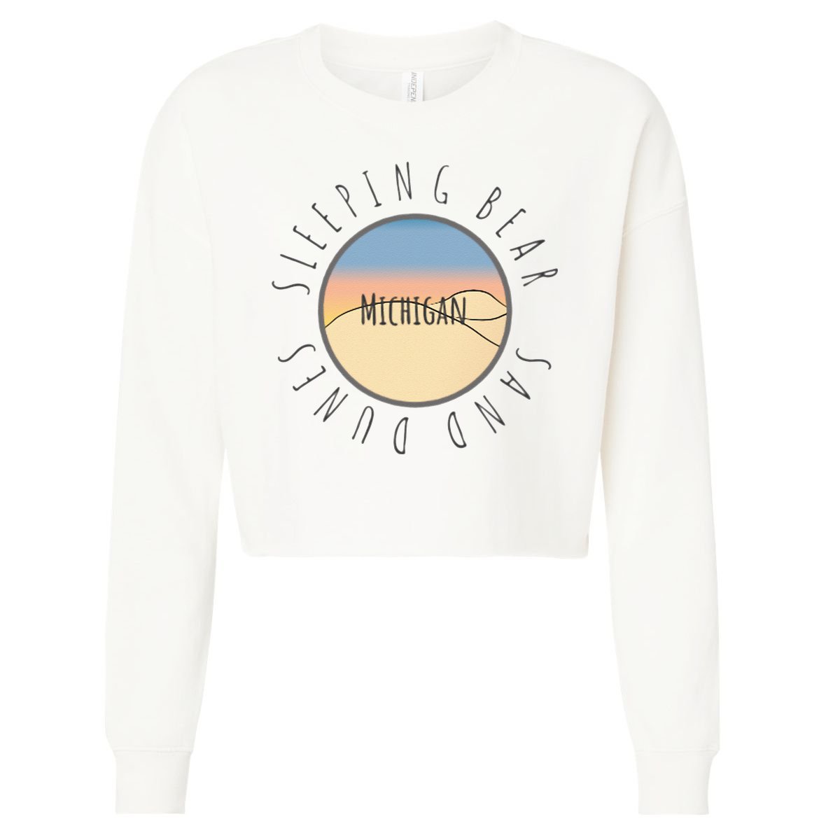 Michigan Michigander Great Lakes Sleeping Bear Sand Dunes Cropped Pullover Crew