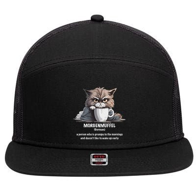 Morgenmuffel Morning Grouch Cute Grumpy In Morning Cat Wake 7 Panel Mesh Trucker Snapback Hat