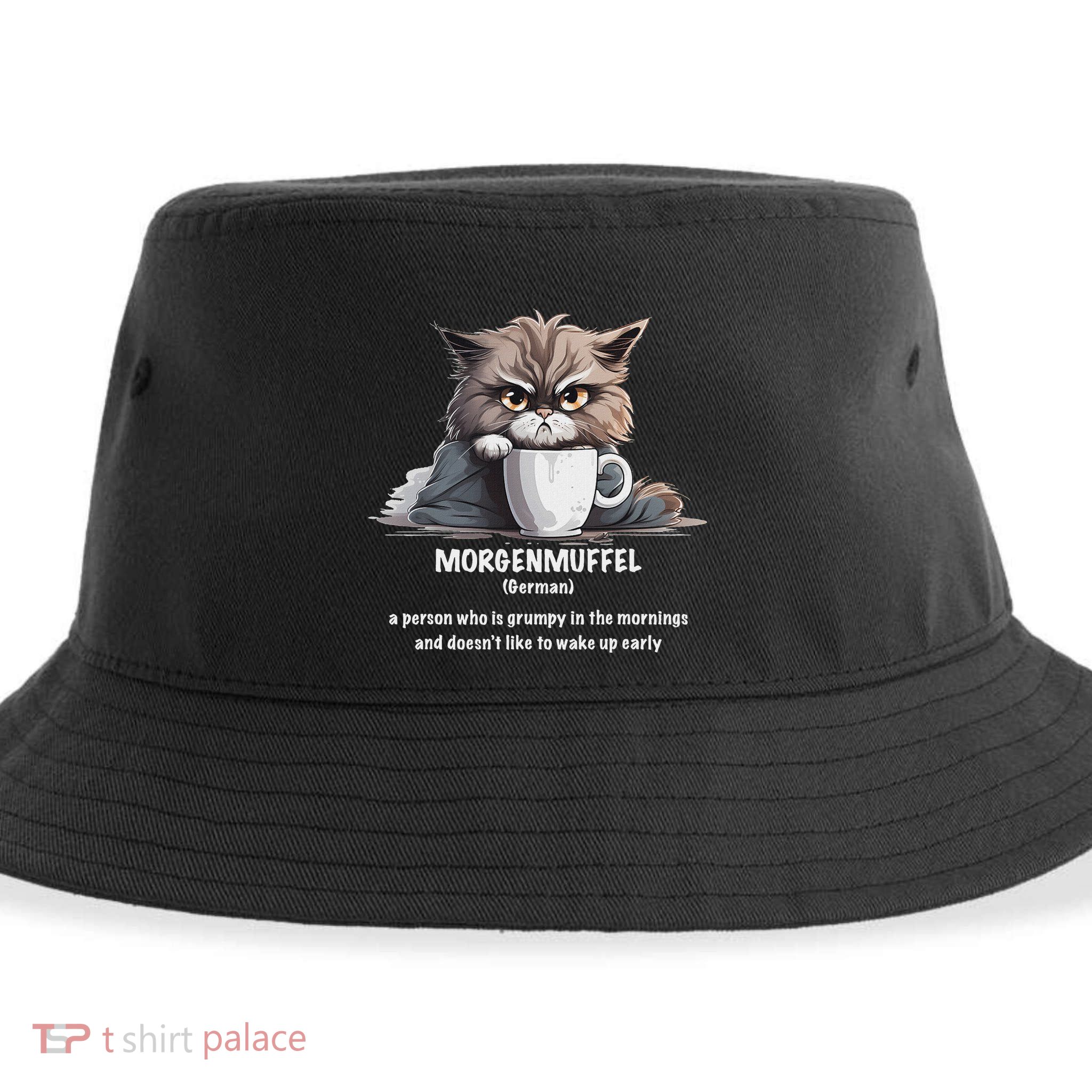 Morgenmuffel Morning Grouch Cute Grumpy In Morning Cat Wake Sustainable Bucket Hat