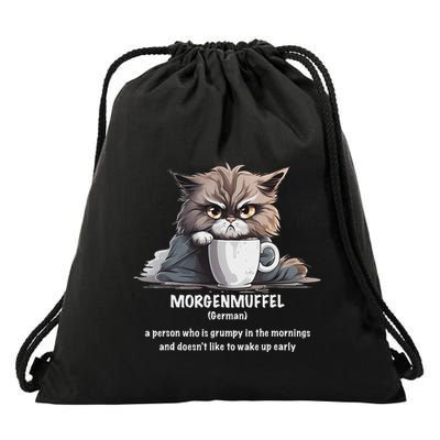 Morgenmuffel Morning Grouch Cute Grumpy In Morning Cat Wake Drawstring Bag