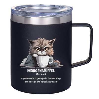 Morgenmuffel Morning Grouch Cute Grumpy In Morning Cat Wake 12oz Stainless Steel Coffee Mug