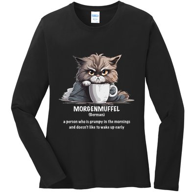 Morgenmuffel Morning Grouch Cute Grumpy In Morning Cat Wake Ladies Long Sleeve Shirt