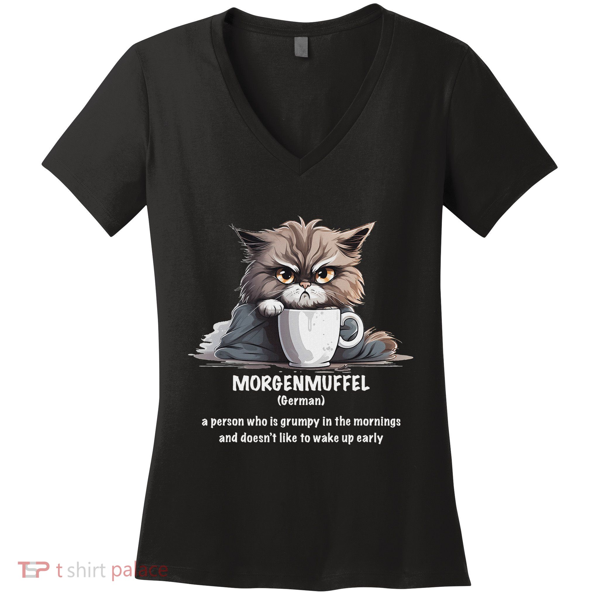 Morgenmuffel Morning Grouch Cute Grumpy In Morning Cat Wake Women's V-Neck T-Shirt
