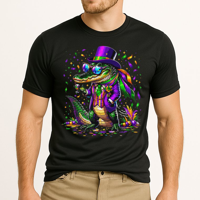 Mardigator Mardi Gras Alligator Costume Cooling Performance Crew T-Shirt