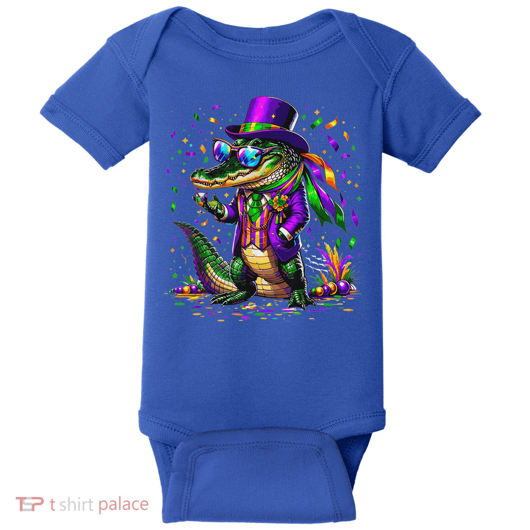 Mardigator Mardi Gras Alligator Costume Baby Bodysuit