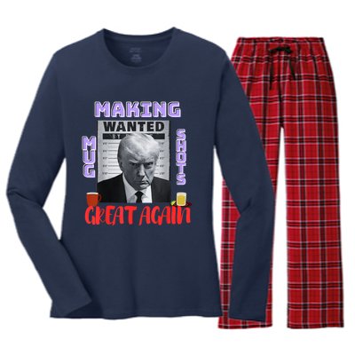 Making Mugshots Great Again Trump 2024 Mugshot President Women's Long Sleeve Flannel Pajama Set 