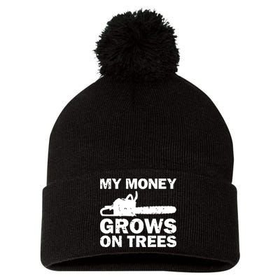 My Money Grows On Trees Funny Logger Arborist Logging Pom Pom 12in Knit Beanie
