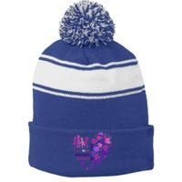 Military Month Great Gift Purple Up Gift Stripe Pom Pom Beanie