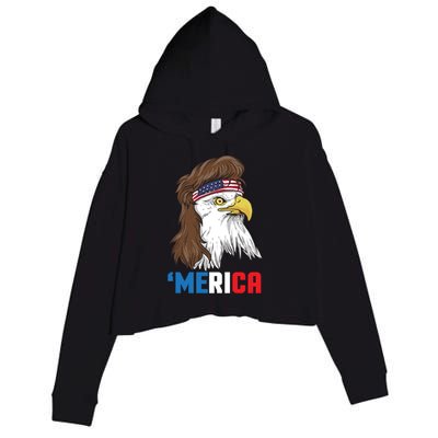 Merica Meaningful Gift Patriotic Mullet Eagle Pride Gift Meaningful Gift Crop Fleece Hoodie