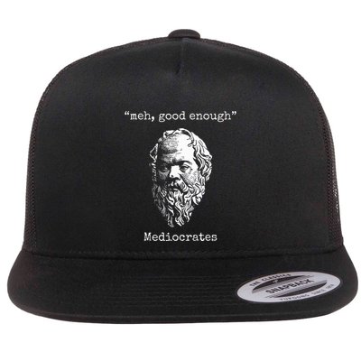 Mediocrates Meh Good Enough Lazy Logic Sloth Wisdom Meme Flat Bill Trucker Hat