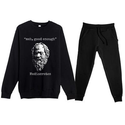 Mediocrates Meh Good Enough Lazy Logic Sloth Wisdom Meme Premium Crewneck Sweatsuit Set