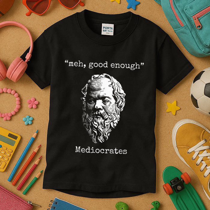 Mediocrates Meh Good Enough Lazy Logic Sloth Wisdom Meme Kids T-Shirt