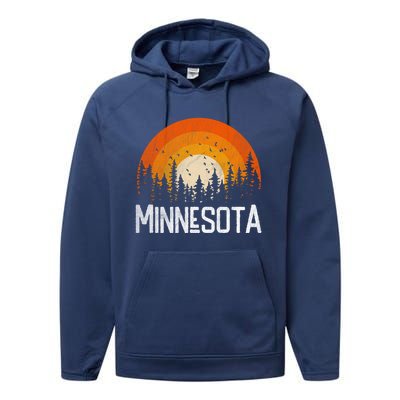 Minnesota Meaningful Gift Retro Style Vintage 70s 80s Gift Performance Fleece Hoodie