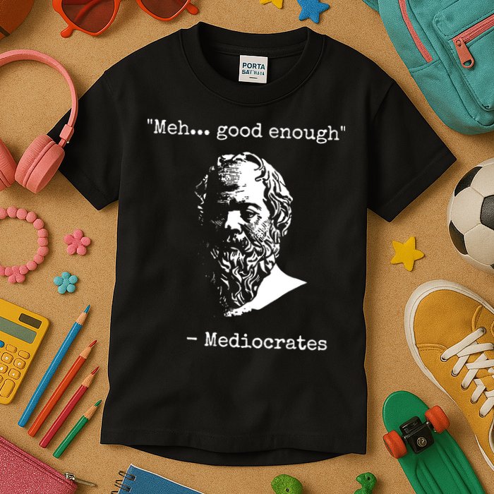 Mediocrates Meh Good Enough Sarcasm Kids T-Shirt